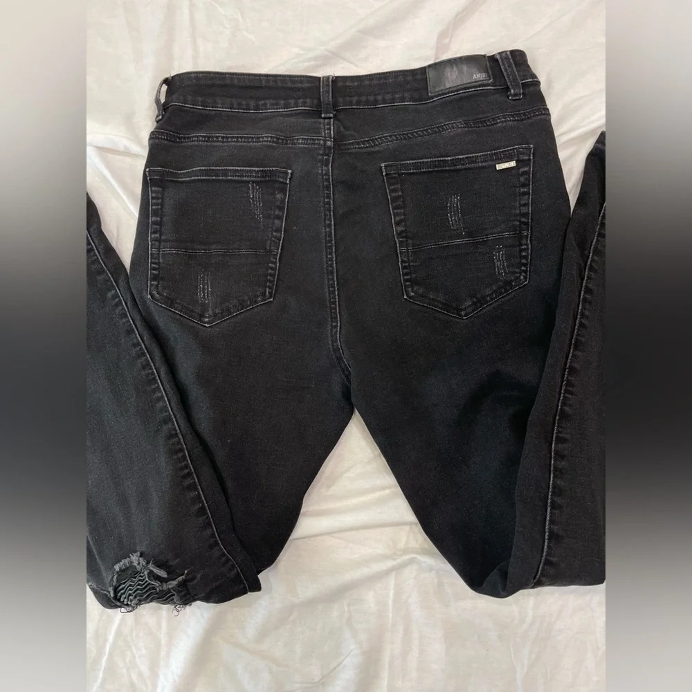 Mens AMIRI MX1Leather Patch Ripped Skinny Jeans Size 34